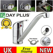 Chrome Kitchen Sink Mixer Tap Mono Bloc Single Lever Swivel Long Neck Spout
