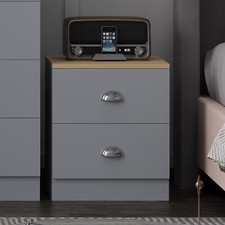 Matt Grey 2 Drawer Bedside Cabinet Oak Top Metal Cup Handles Bedroom Furniture