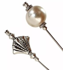 2x Hat Pins Ivory Pearl Silver Hat Pin Vintage Antique Style 5” Wedding Hats
