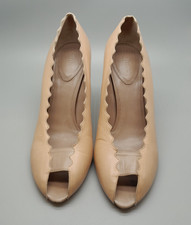 Chloe Leather Shoes In Neutral Tones Nude Fawn UK 5.5 EU 38.5 Peep Toe Heels 9cm
