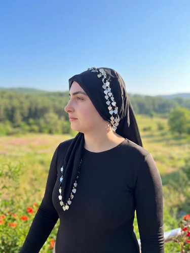 Black cotton scarf heart - black,