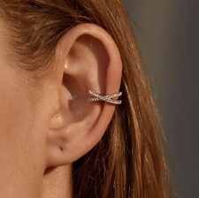 Twisted Silver Cubic Zirconia Sterling Silver Adjustable No Piercing Ear Cuff