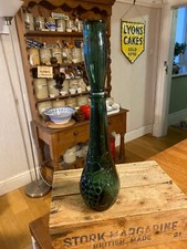 Vintage Dark Green Empoli Italian Glass Genie Bottle – Fruit Design – Great! –