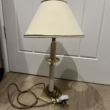 Vintage Cast Brass White Enamel Candlestick Column Table/Bedside Lamp Base UK
