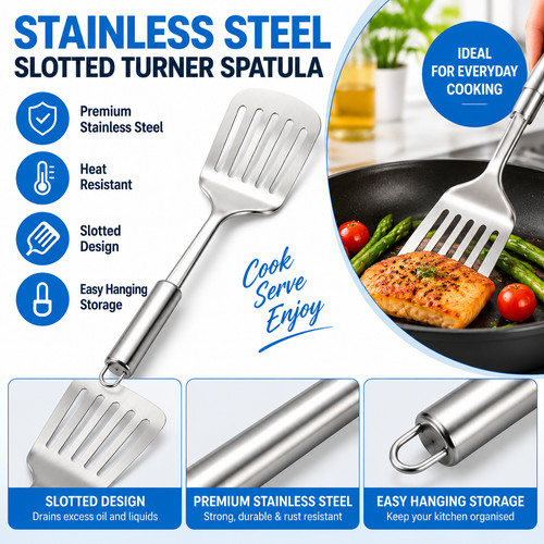Stainless steel slotted turner - steel,
