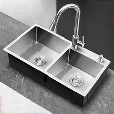 Single/Double Bowl Inset Stainless Steel Kitchen Sink Reversible Drainer + Waste