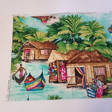 Manuel Canovas Bora Bora Print Cotton Fabric Pacific Tiki 140 x 100cm Paris