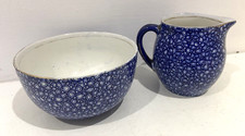 Vintage 1940s Blue & White Ditsy Floral Rubian Art Milk Jug & Sugar Bowl BB80