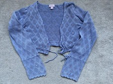 Monsoon Blue Long Sleeved Sequinned Cotton Knitted Shrug Age 6-8 Years 