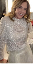 ZARA Sequin Blouse Top White silver Puffed Shoulder ASO Trinny bloggers fav S 2
