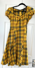Collectif Mimi Clueless Skater Dress Mustard Tartan check plaid yellow Size 12