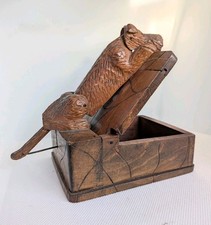 Rare Mechanical Antique Black Forest Style Carved Dog Cigarette Box