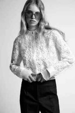 Zara Pretty Ecru Macramé Boho Lace Cropped Blouse Jacket Floral Embroidered 10