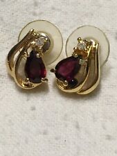 1 x gold plated pair red/white stone teardrop shaped gold coloured earrings 