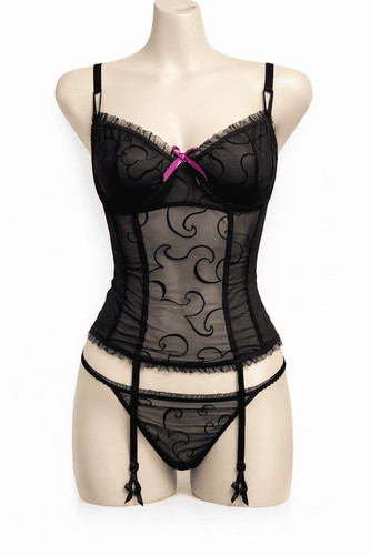Ladies sheer black embroidered - black,