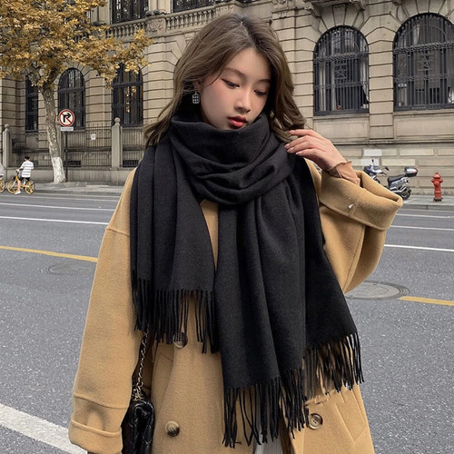 New black scarf cashmere woman - black,