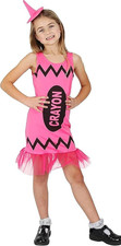 Girls Pink Crayon Costume World Book Day Fancy Dress Medium For 7-9 Years OPENED