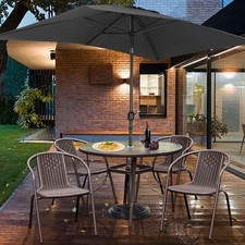105cm Round Garden Dining Table with Parasol Hole Outdoor Coffee Bistro End Side