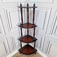 Antique Style Turned Wooden Whatnot Shelves Table Plant Stand Mahogany Wot Not