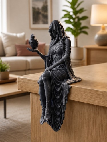 Dark hooded woman with raven - dark,