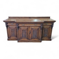 Antique Carved Oak Sideboard Large breakfront 4 door Victorian Side Cabinet