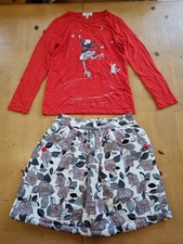 Lili Gaufrette Designer Girl's Red Top, Floral Skirt Outfit Set Age 9 - 10 Years