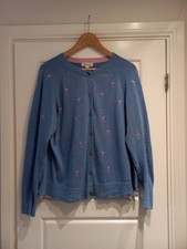 White Stuff Blue Pink Flamingo Embroidered Cotton Cardigan 14 Uk