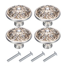 4 Sets Vintage Drawer Knobs with Flower Patterns for Cupboard Silver(1.3" Long)