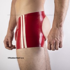 "SPORT" SHORTS, Open Back, Twin SIDE STRIPES, Rubber, Medium Weight 0.5mm latex