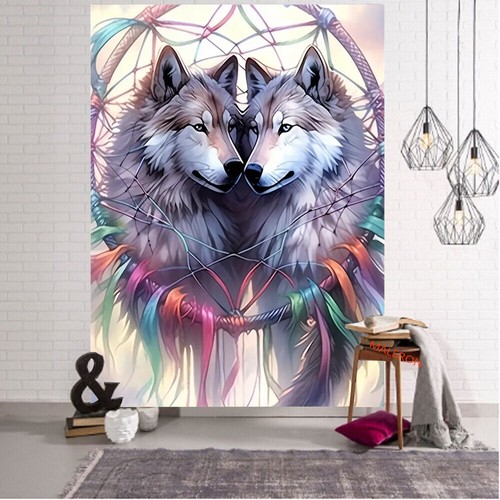 Large old wolf tapestry - wolf,