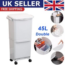 Kitchen Rubbish Waste Bin Recycling Dual Multi Compartment Pedal Dustbins Wheels