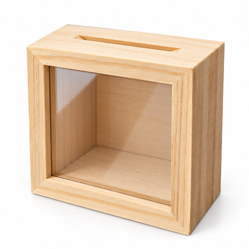 Wooden money box with glass - money,
