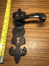 Cast Iron Door Handle With Keyhole Right Hand Black Gothic Reclaimed Salvage