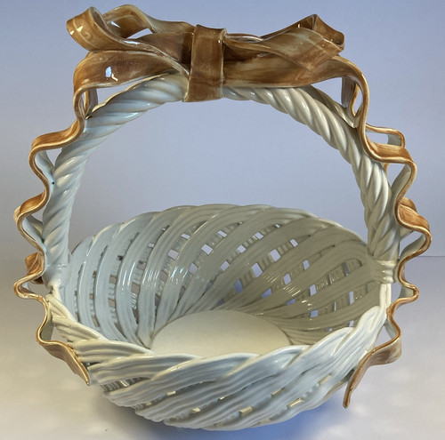 Old ceramic woven basket with - old,