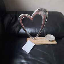 SHABBY-CHIC SILVER HEART LOVE ORNAMENT GIFT HOME DECO WEDDING ANNIVERSARY RUSTIC