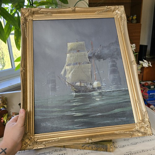 Vintage oil painting sailing - vintage,