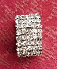 Silver colour diamante stretch ring, size O+