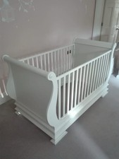 Solid Wood Sleigh Cot Bed - with mattress, duvet and linens
