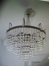 Vintage/ Antique  Large 5 Tier Crystal Waterfall  Chandelier with Brass Frame