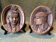 Vintage Karl Rothammer Wood Carving Native American Plaques 1970s Canada E210