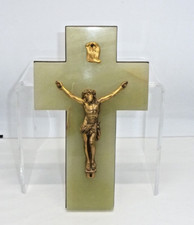 Antique French Bronze Crucifix Cross Marble Onyx Religious Icon Wall Hanging