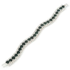 Crystal Curve Bracelet In Silver Tone Metal/ Green/ Clear/ 17cm L/ Medium