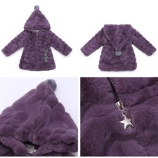 🌟Kids Girls Furry Parka Coat Winter Warm Hooded Jacket Solid Color Overcoat NEW