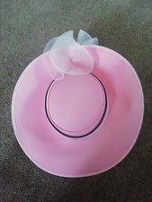 Pink Wedding/ Races Hat With Navy Trim And Floral Decoration