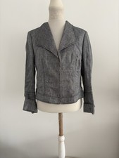 New Claudia Strater Zip Up Grey Black Smart Casual Linen Fitted Jacket Sz 42 14