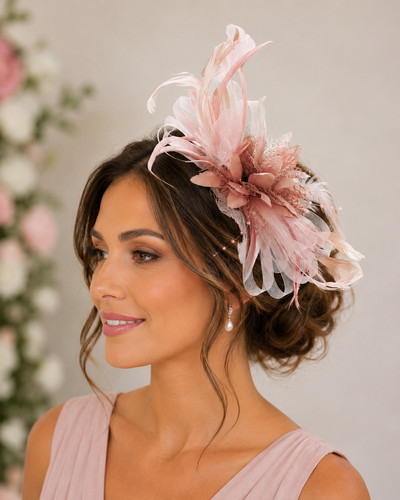Natural rose pink fascinator - rose,