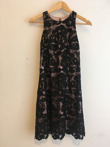 Black lace knee length dress - lace,