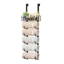 Over Door Towel Rack Towel Storage Rack Wall Mounted with Metal Shelf Basket UK