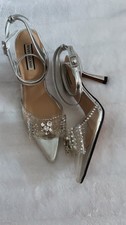 RIVER ISLAND PERSPEX BOW DESIGN HIGH HEEL SHOES • SILVER • SIZE 5??