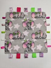 Baby Taggy Blanket Elephant Baby Comforter Handmade Unisex Sensory Toy